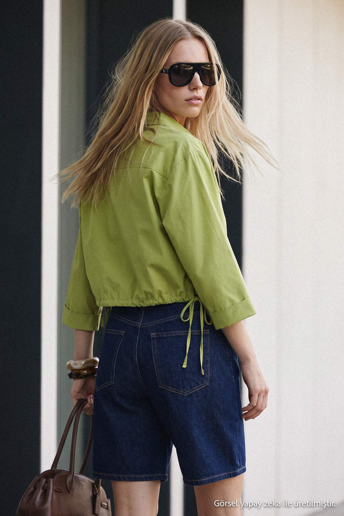 Trendyol Collection Green Gathered Waist Adjustable Woven Blouse Twoss26Bz01087