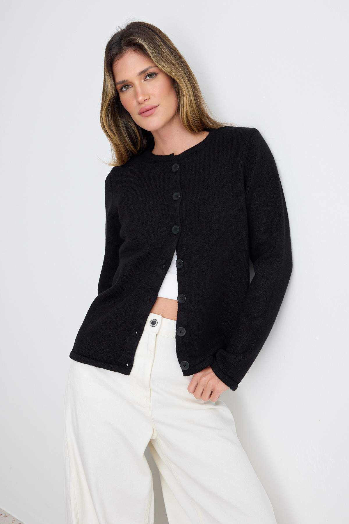 Trendyolmilla More Sustainable Siyah Bisiklet Yaka Basic Yumuşak Triko Hırka TWOAW27HI00095