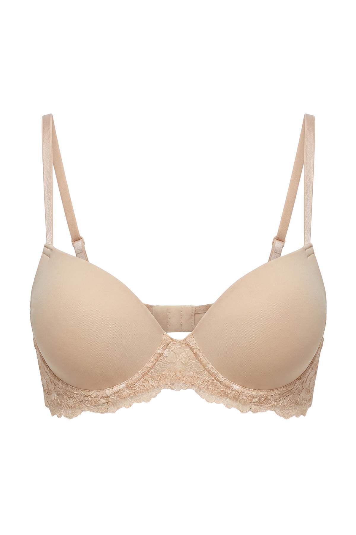 Trendyolmilla Ten Micro Dantel Detaylı Kaplı T-Shirt Bra Örme Sütyen THMAW26SU00010