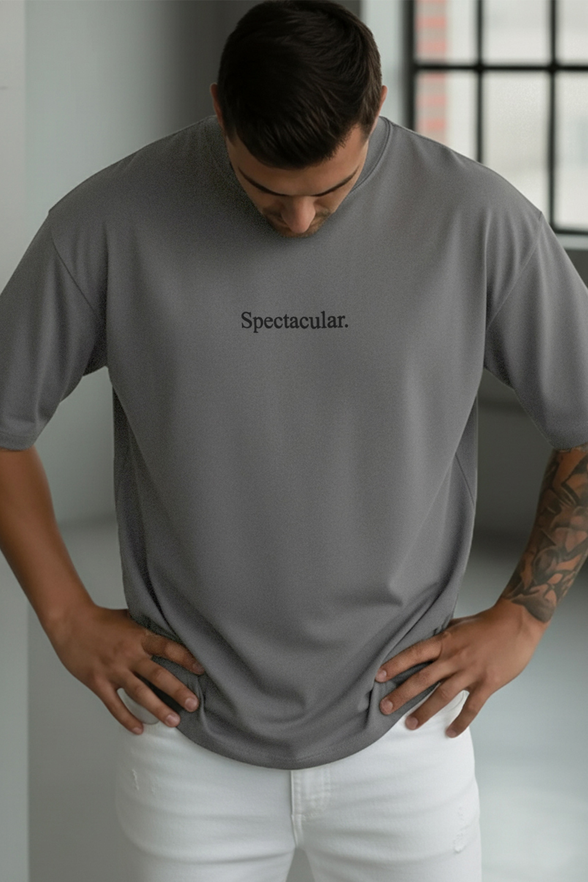 Teenage Millionaire Erkek Spectacular Gri Oversize Siyah Baskılı Salas T-Shirt
