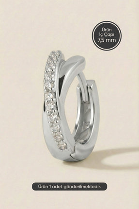 Hetra Gümüş Renkli Cerrahi Çelik Çapraz Geçişli Zirkon Taşlı Halka Piercing –...