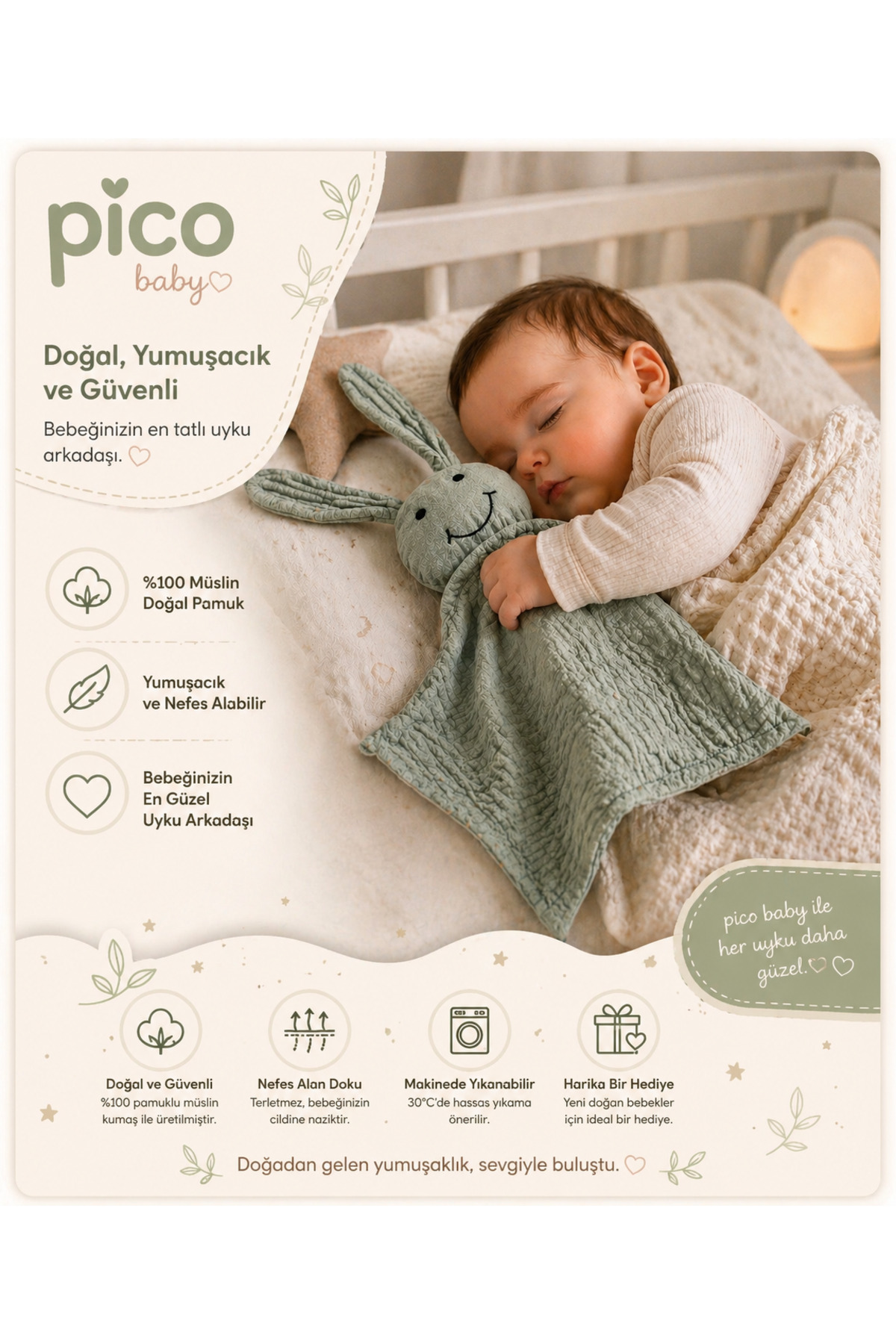 100% Cotton Oeko-Tex Certified Muslin Rabbit Sleeping Companion
