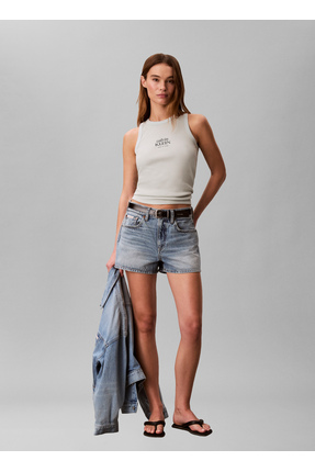 Calvin Klein Jeans Beyaz Kadın Atlet SL 2X2 BABY RIB LOGO CREW TANK