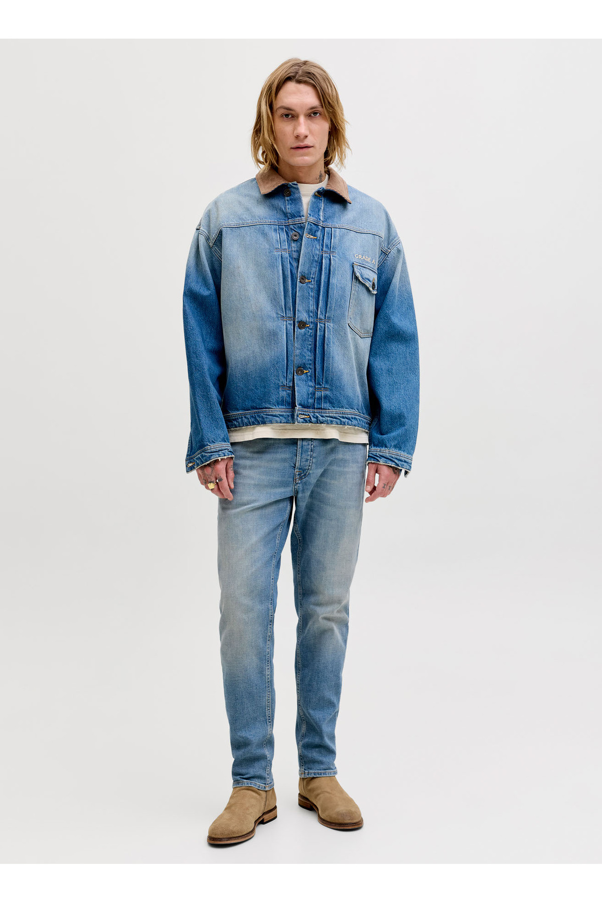 شلوار جین مردانه آبی مدل مخروطی 12289083 JJIMIKE JJORGINAL JOS 511 جک اند جونز شلوار جین Jack & Jones