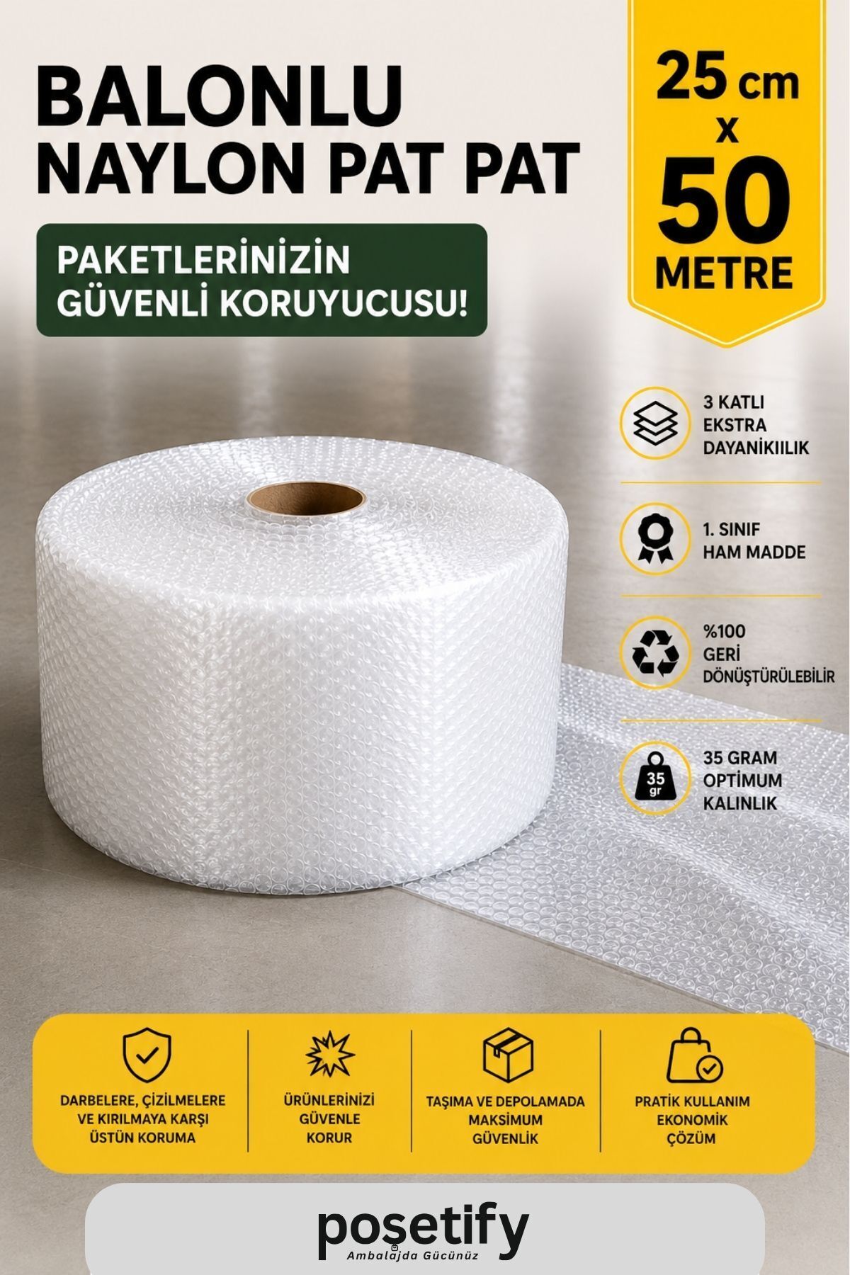 25CMX50METER Patpat | 1. Grade Thick Balloon Nylon Roll | 35GR Pat Pat Packing Material
