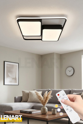 Lenart Lighting Kare Tavan Led Avize, Kumandalı Avize, 3 Renk Aydınlatmalı Av...