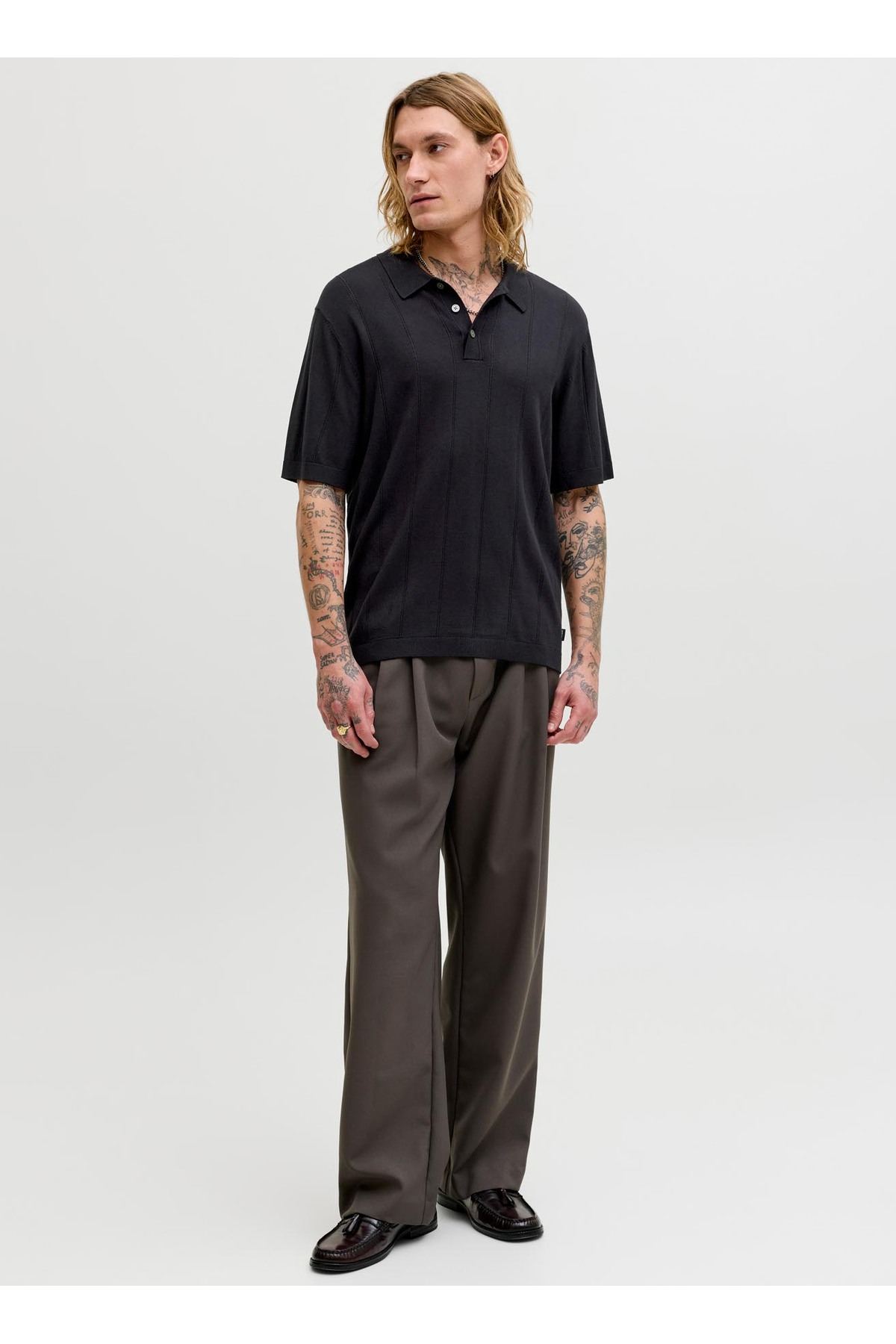 پلیور بافتنی راحت مردانه مشکی کد ۱۲۲۹۱۰۴۲ JPRBLAWILLIAM KNIT POLO جک اند جونز پولوشرت Jack & Jones