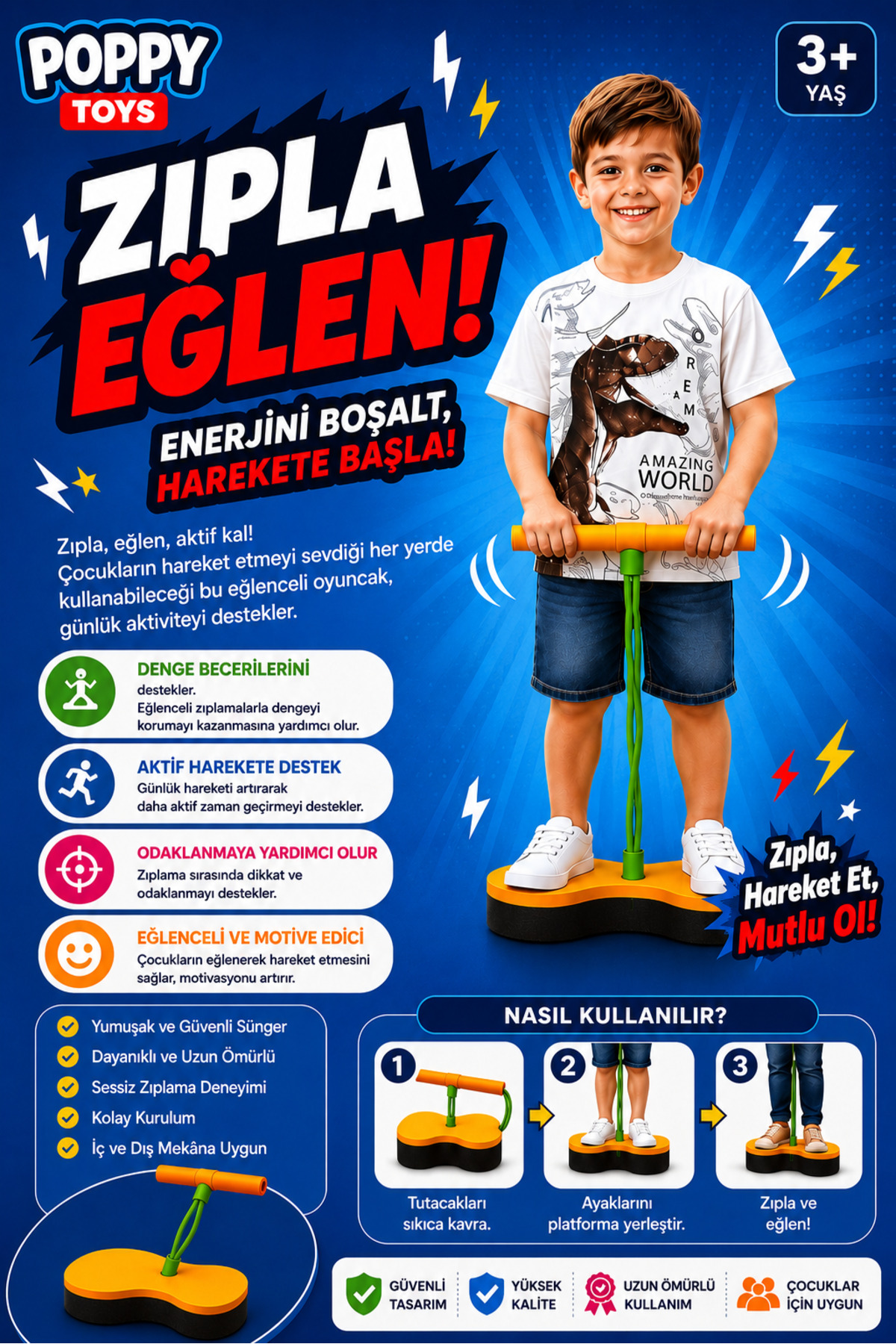 POPPYTOYS Çocuklar Için Atlama Zıplama Oyuncağı Boy Uzatıcı