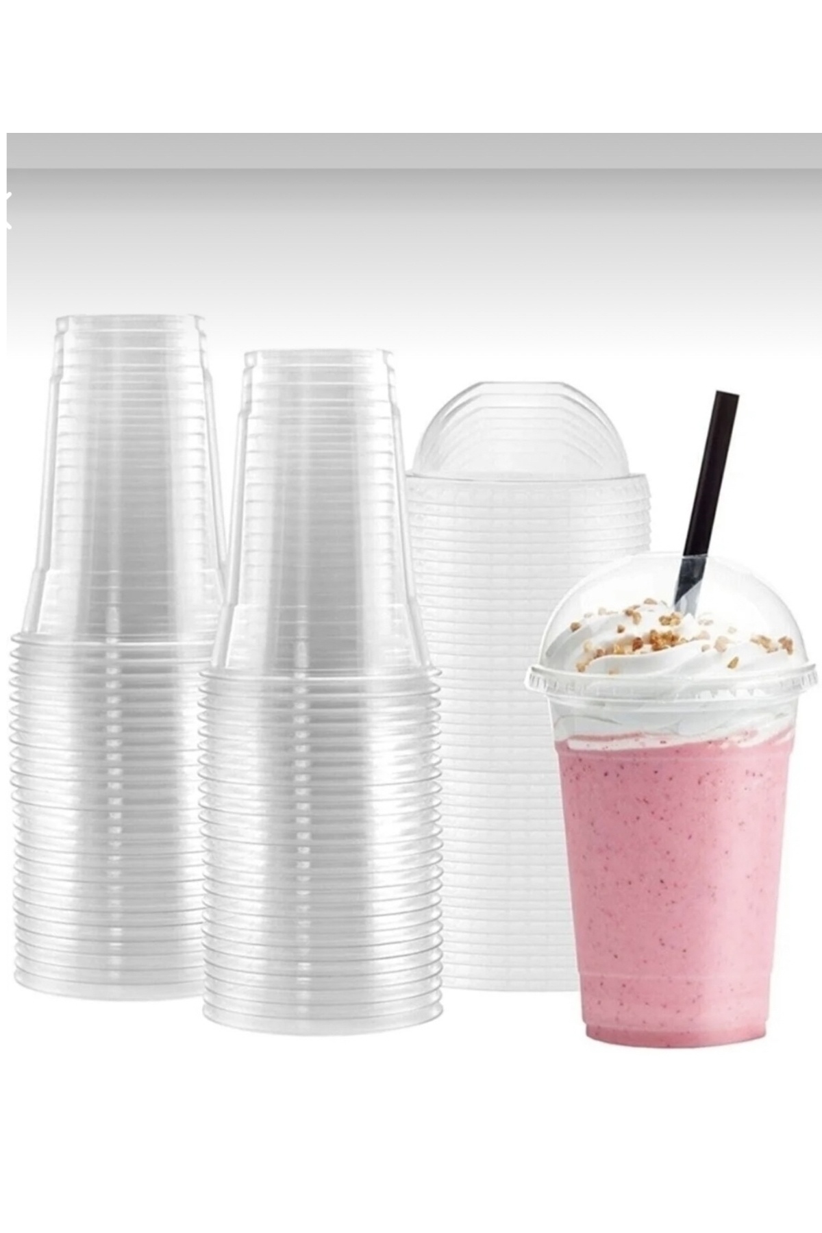 Pi̇pet Hari̇ç 400 cc Plastik Pet Limonata Milshake Bardağı 50 Adet Bardak Kapaklı — Koksal Pack — Plastik Bardak