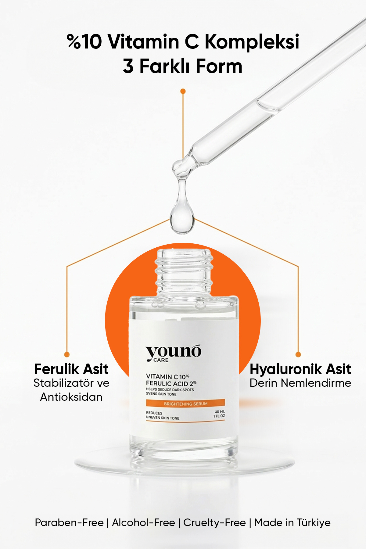 %10 C Vitamini Serum 3'lü Vitamin C Kompleksi 30 ml | Ferulic Acid | Hyaluronik Asit | Leke Karşıtı — YC-SKN-VCS-30 — تصویر 2 از 8
