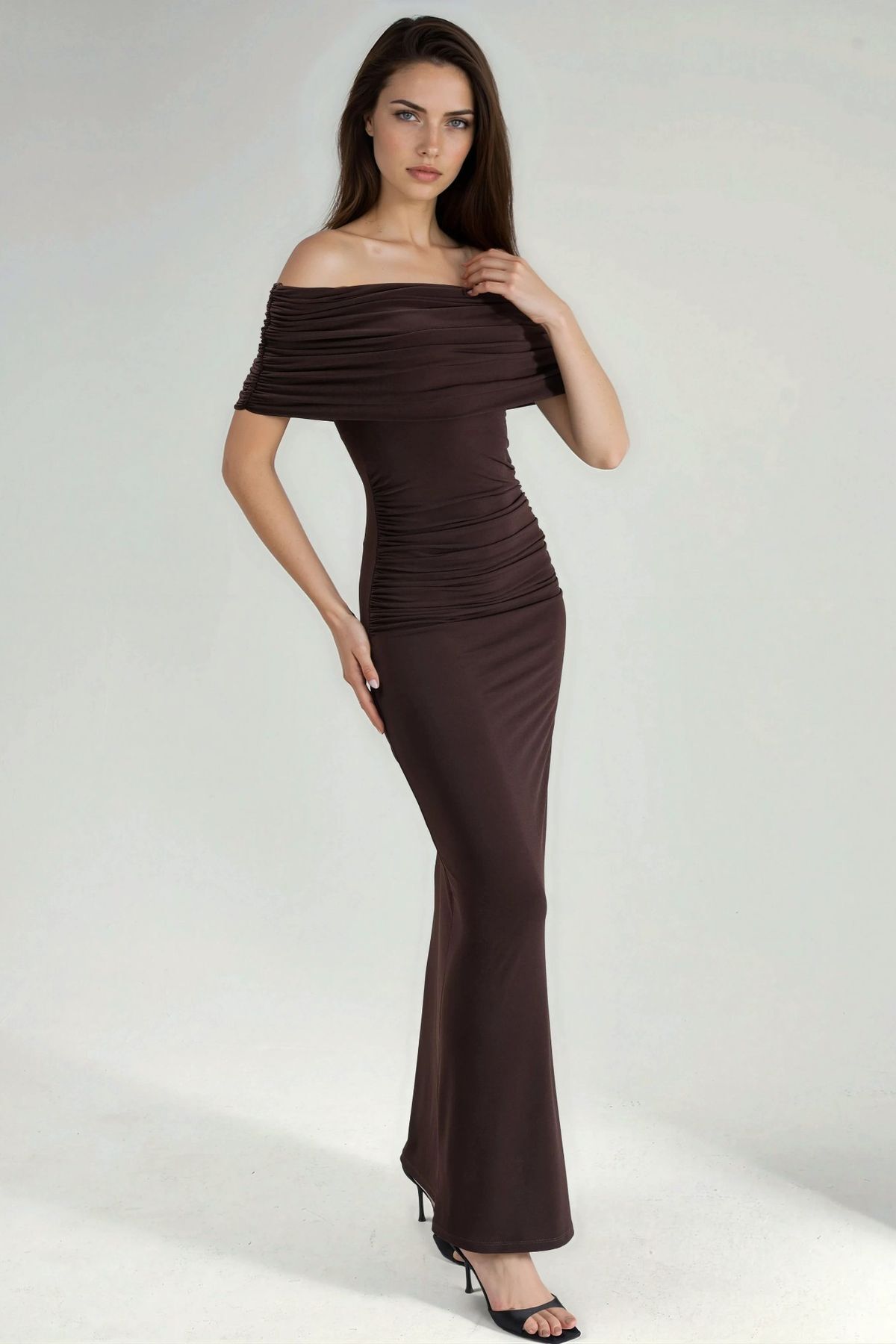 Hiccup Straplez Bodycon Maxi Sandy Elbise görsel 4