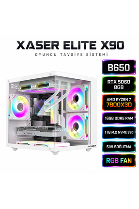 Xaser Elite X90 Ryzen 7 7800X3D 16GB DDR5 Ram 1TB M.2 NVMe SSD 8GB RTX5060 Sı...
