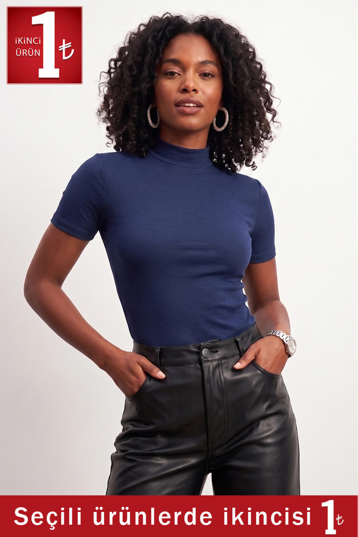 Women's Navy Blue Short Sleeve Blouse
