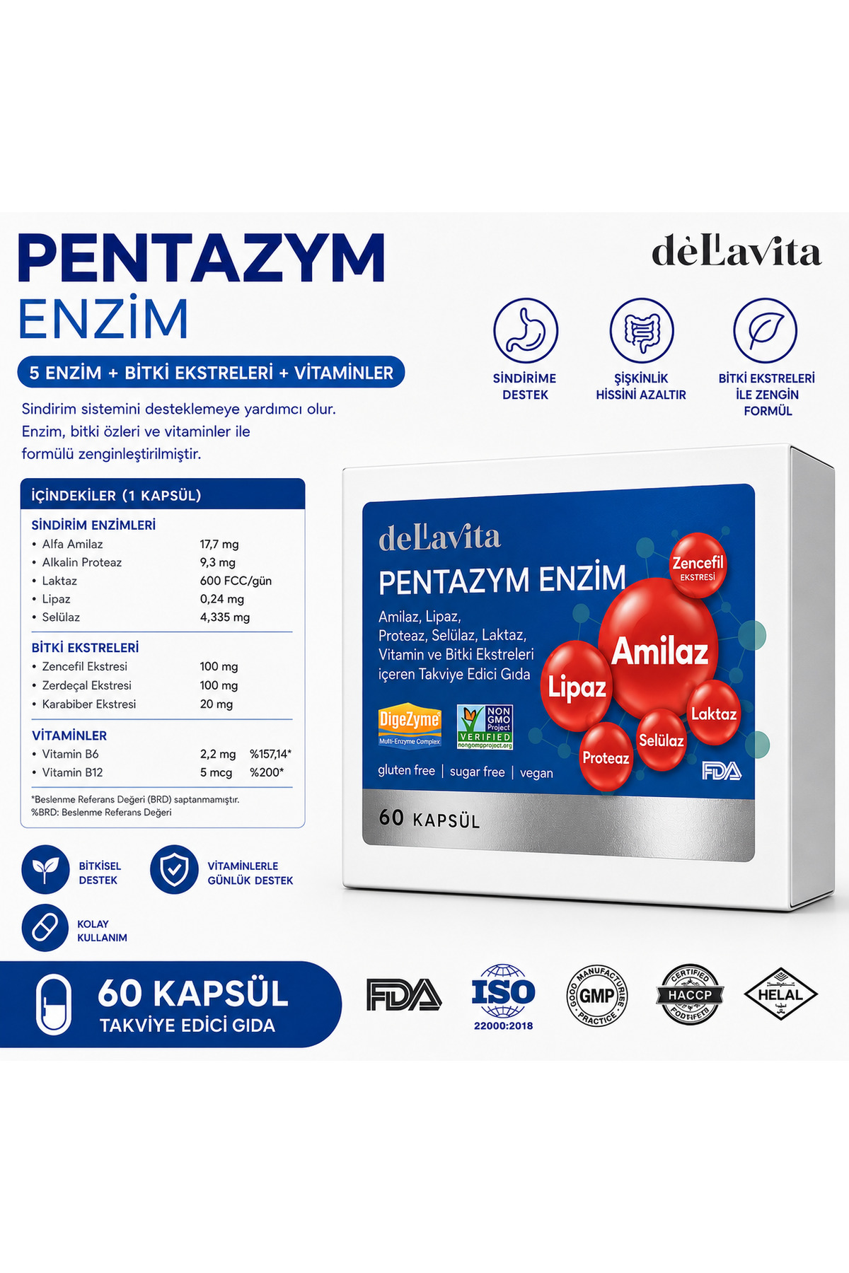 Dellavita Pentazym Enzim 60 kapsül - Fiyatı, Yorumları
