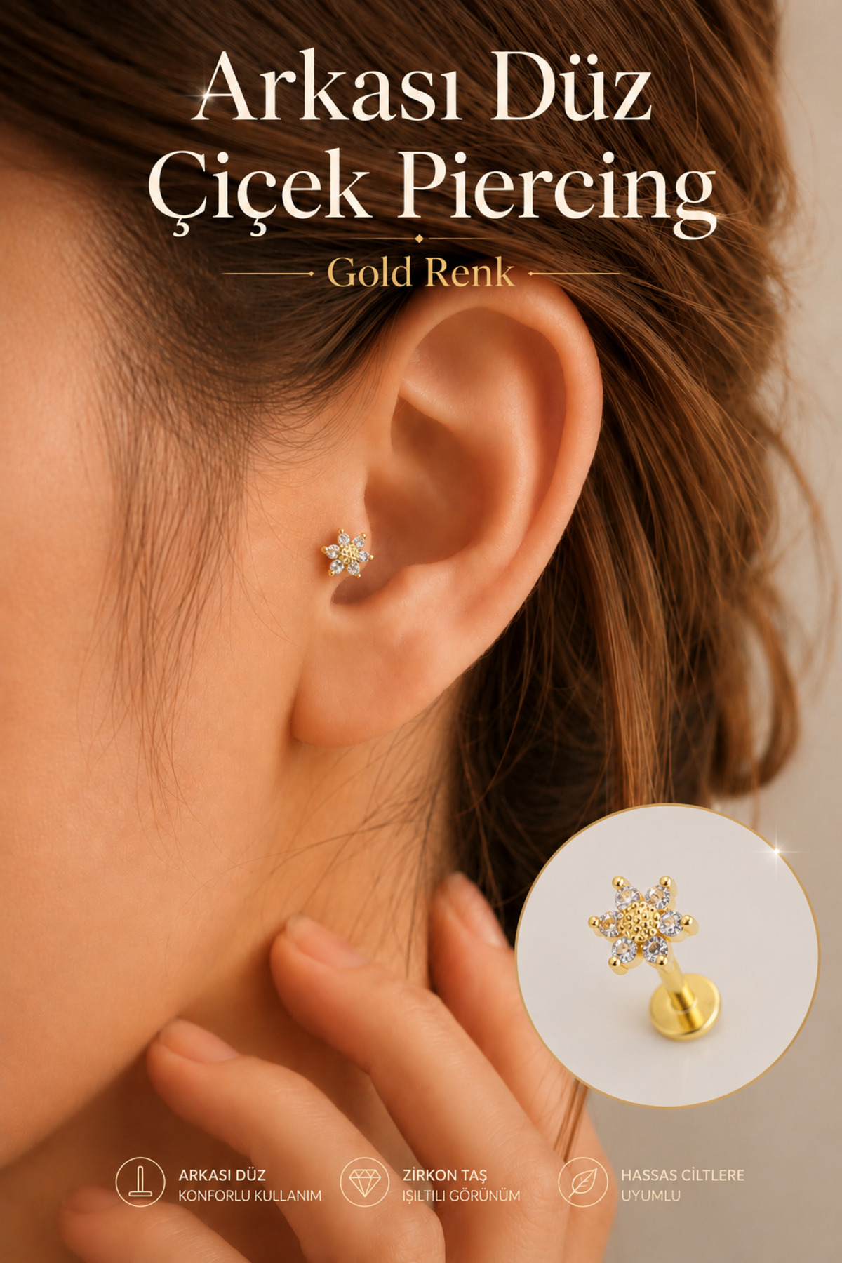 Gold Mini Flower Tragus Piercing Helix Cartilage