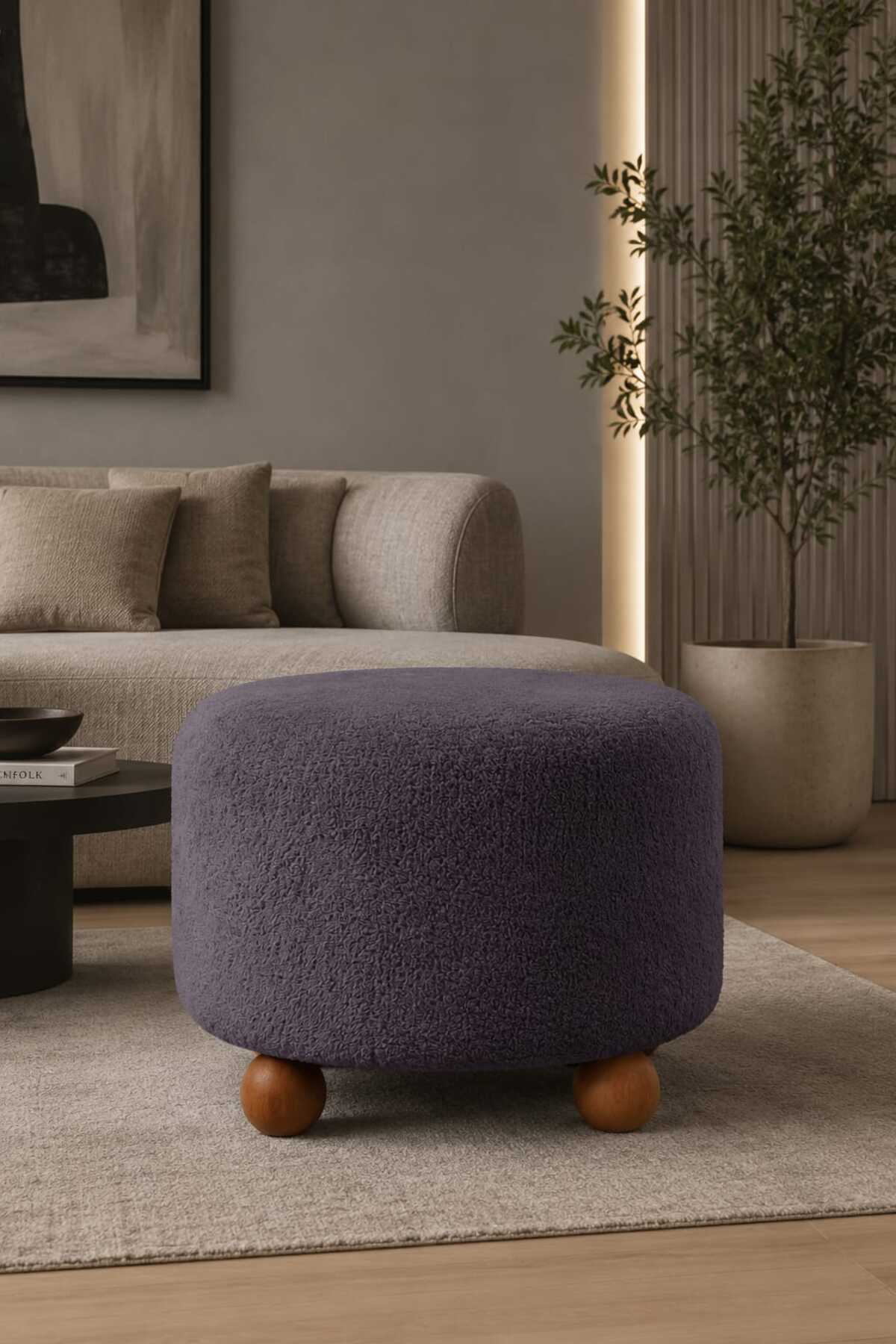 POLO X-LARGE 45 X 45 CM SOFT PLUSH POUFFE WITH NATURAL WOOD HORNBEAM LEGS