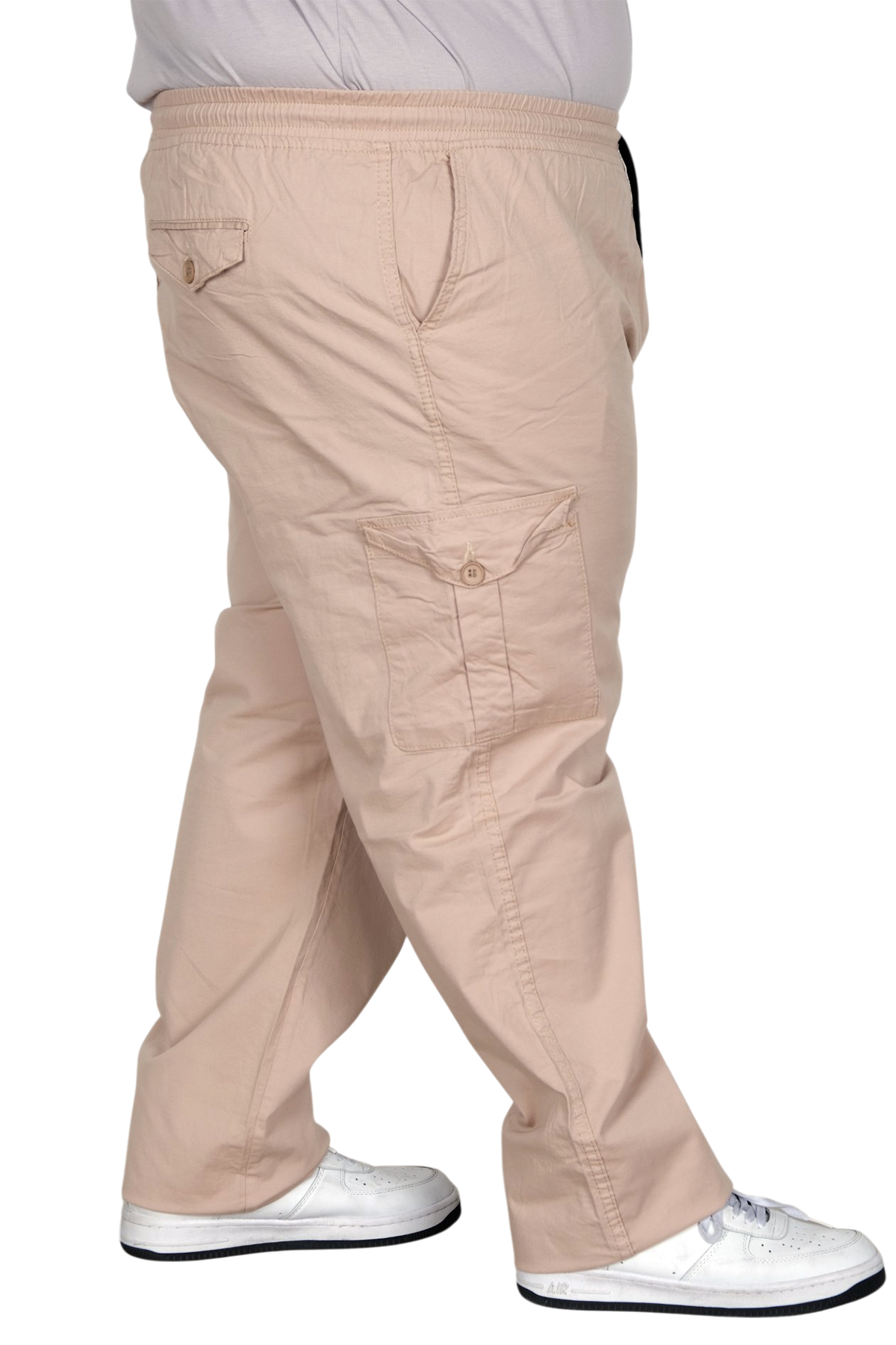 ModeXL Büyük Beden Erkek Keten Kargo Jogger Pantolon Milano 21912 Bej görsel 4