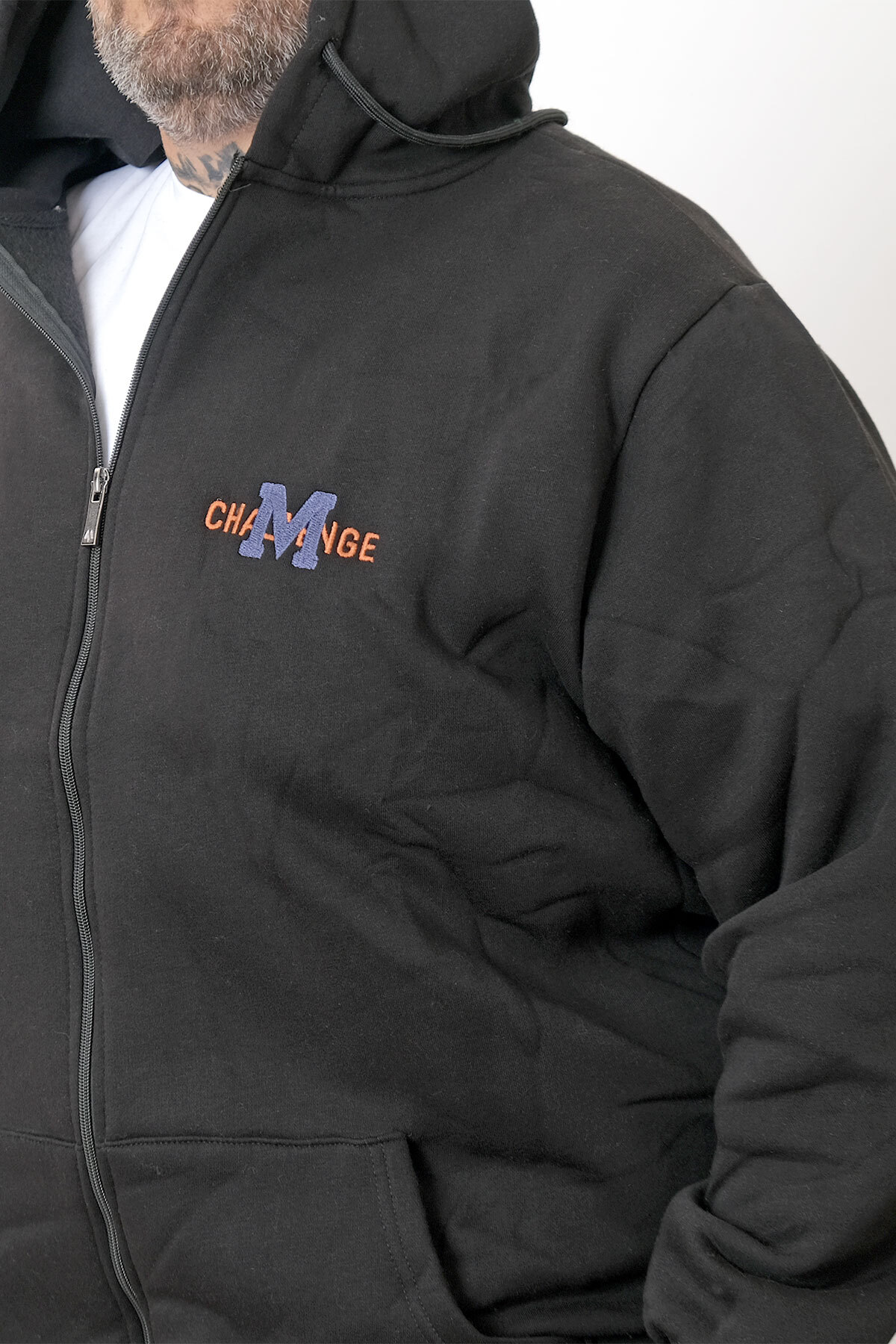 ModeXL Mode XL Büyük Beden Erkek Kapüşonlu Fermuarlı Sweatshirt U25803 Siyah görsel 2