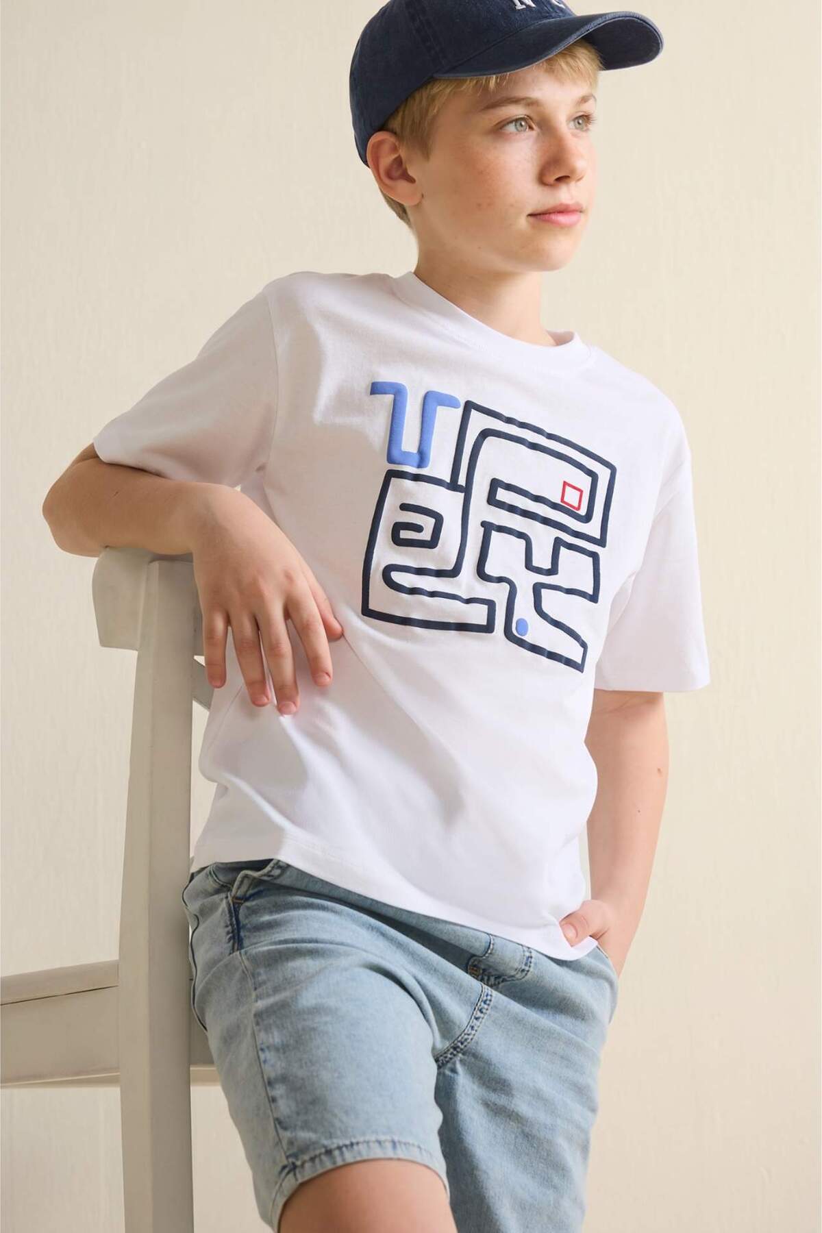 Defacto 100% Cotton New Regular Fit Crew Neck Printed Short Sleeve T-Shirt Boys H6360A826Hs