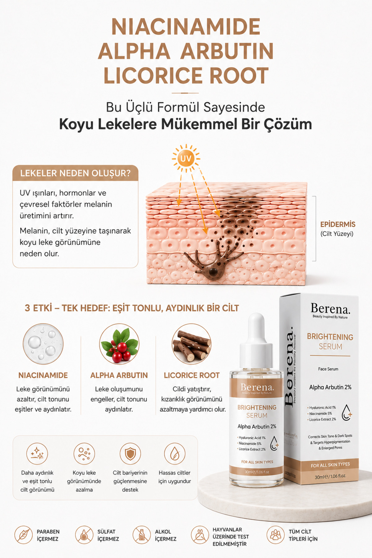 leke karşıtı arbutin niacinamide cilt bakım serumu 30ml (alfa arbutin %2+ niacinamid %5 ) — 7784587 — تصویر 5 از 6