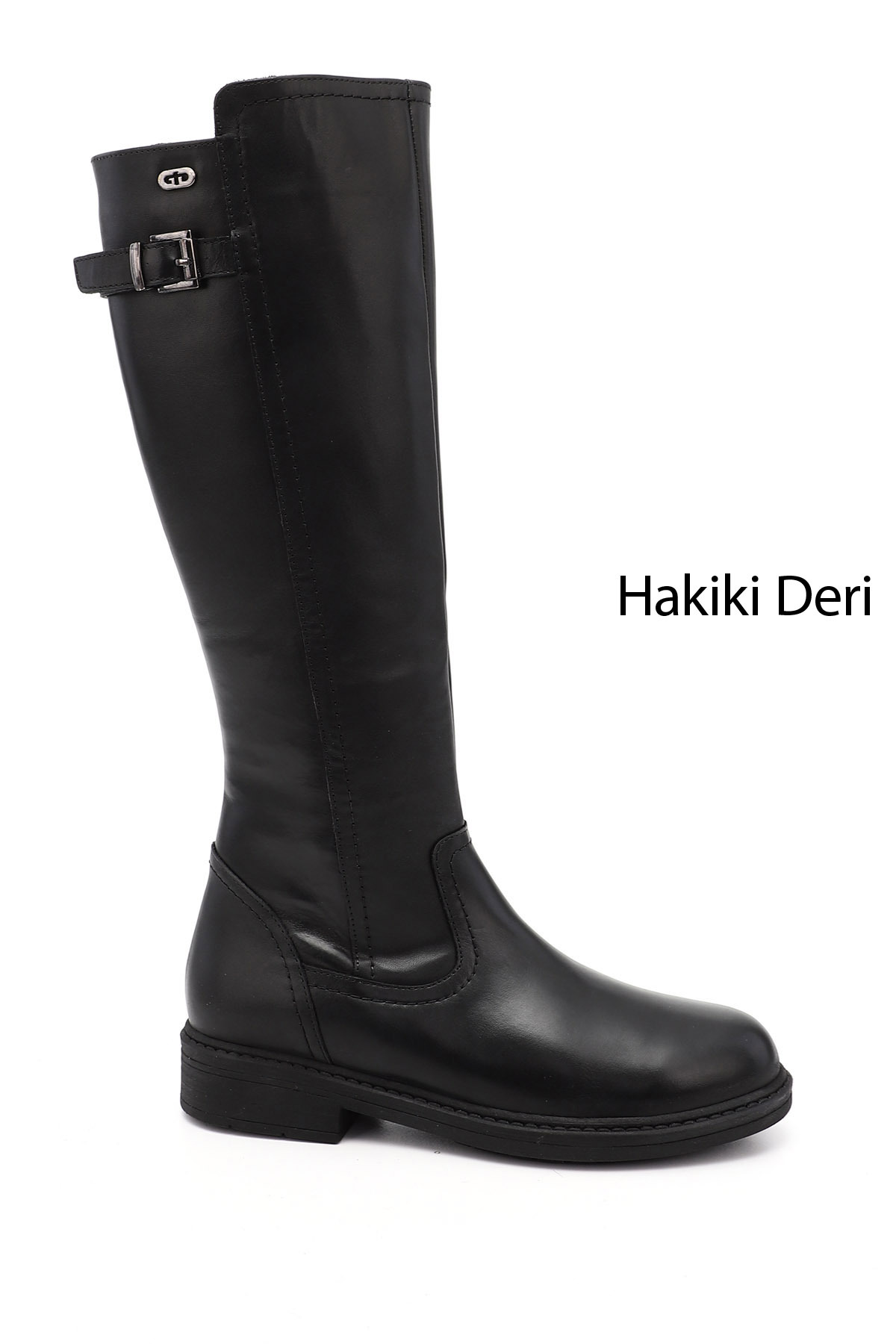 Women's Black Zippered Rubber Sole Genuine Leather Boots