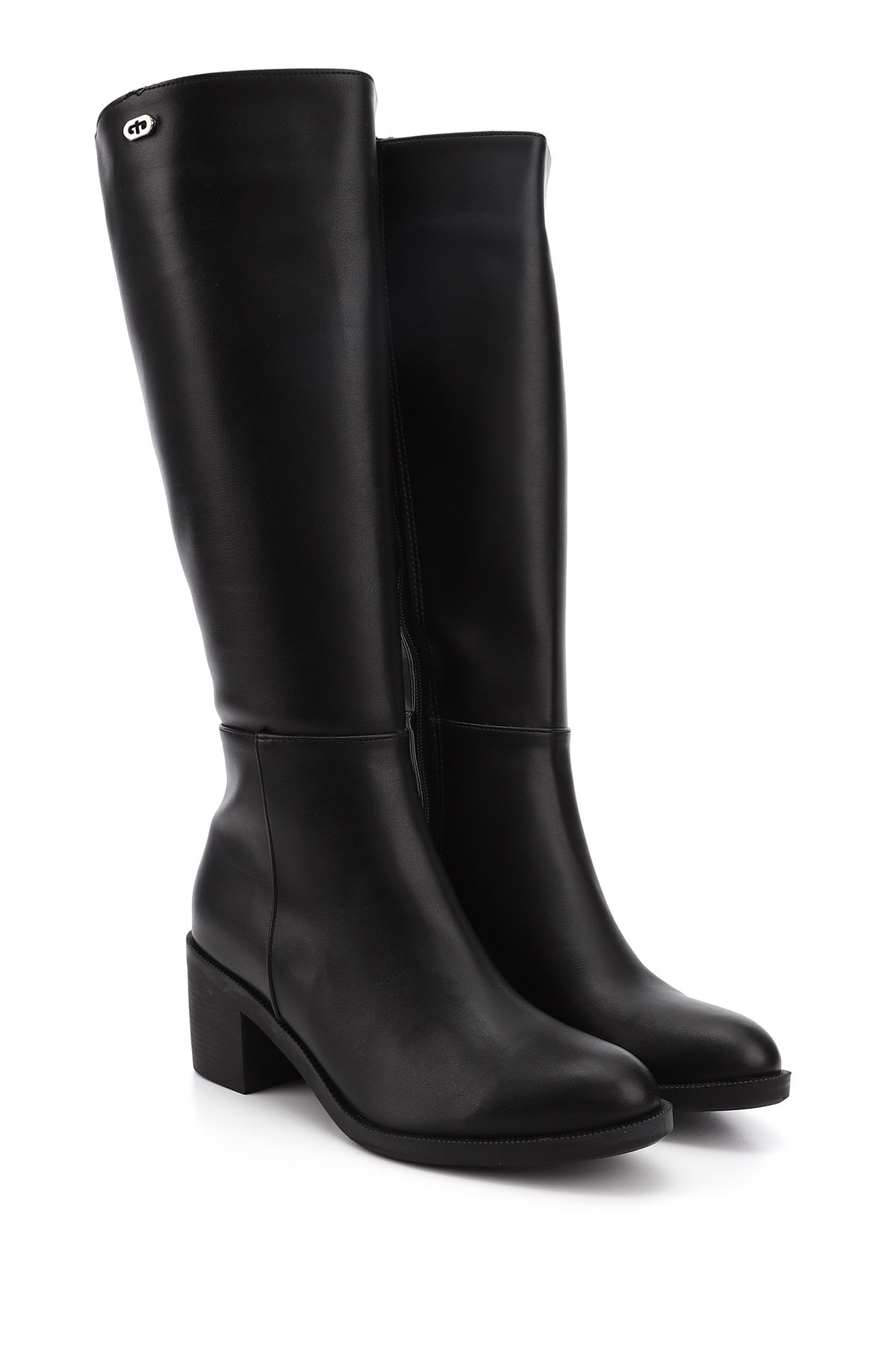 Black boots with thick heel and zipper for women/girls