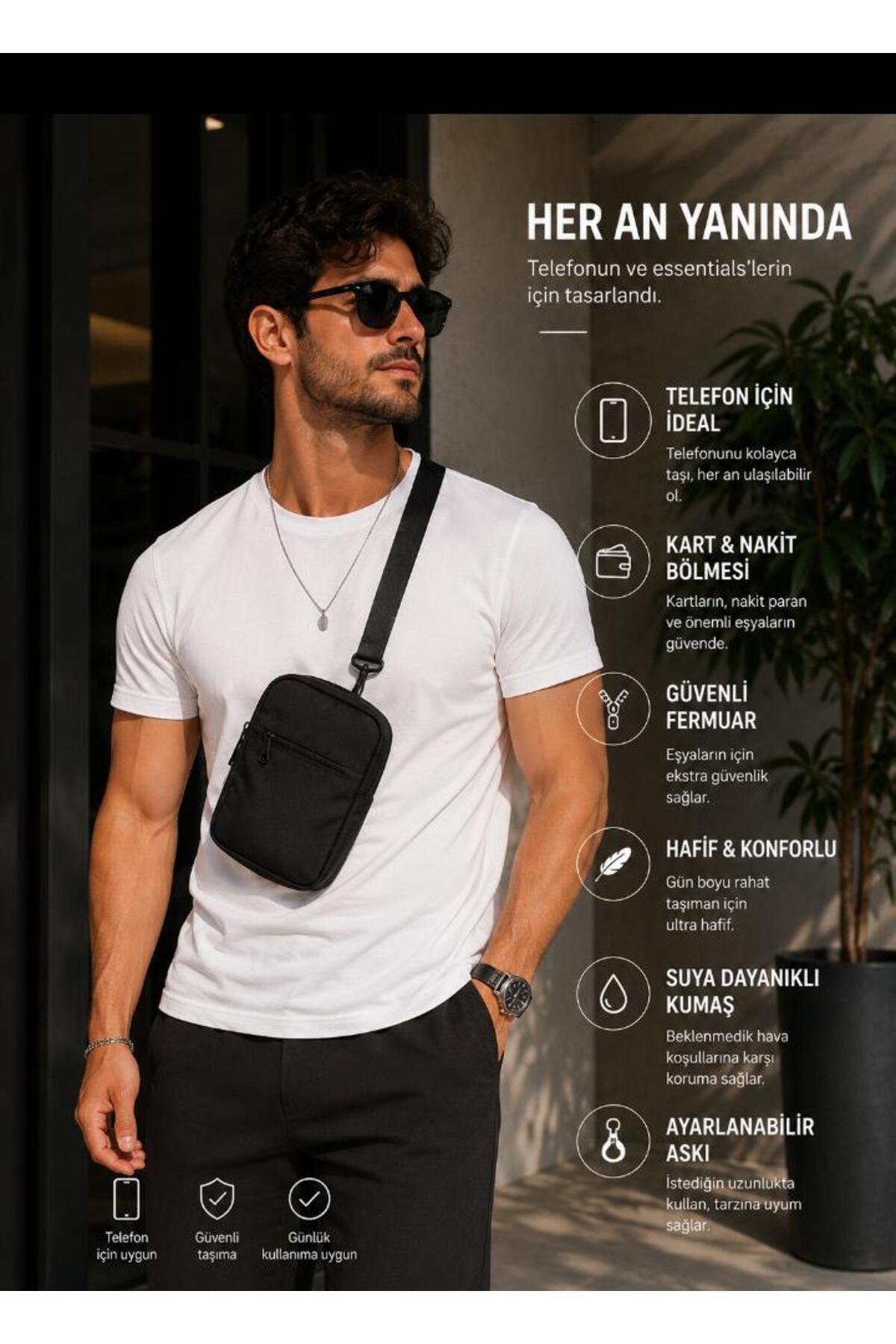 Sofia Erkek Crossbag body Siyah Askılı Bel Çantası görsel 5