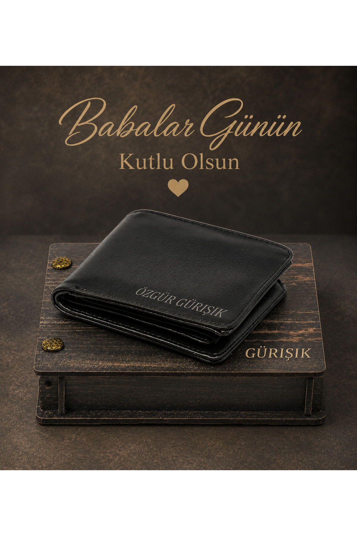 Father's Day Gift Personalized Leather Men's Wallet with Wooden Box