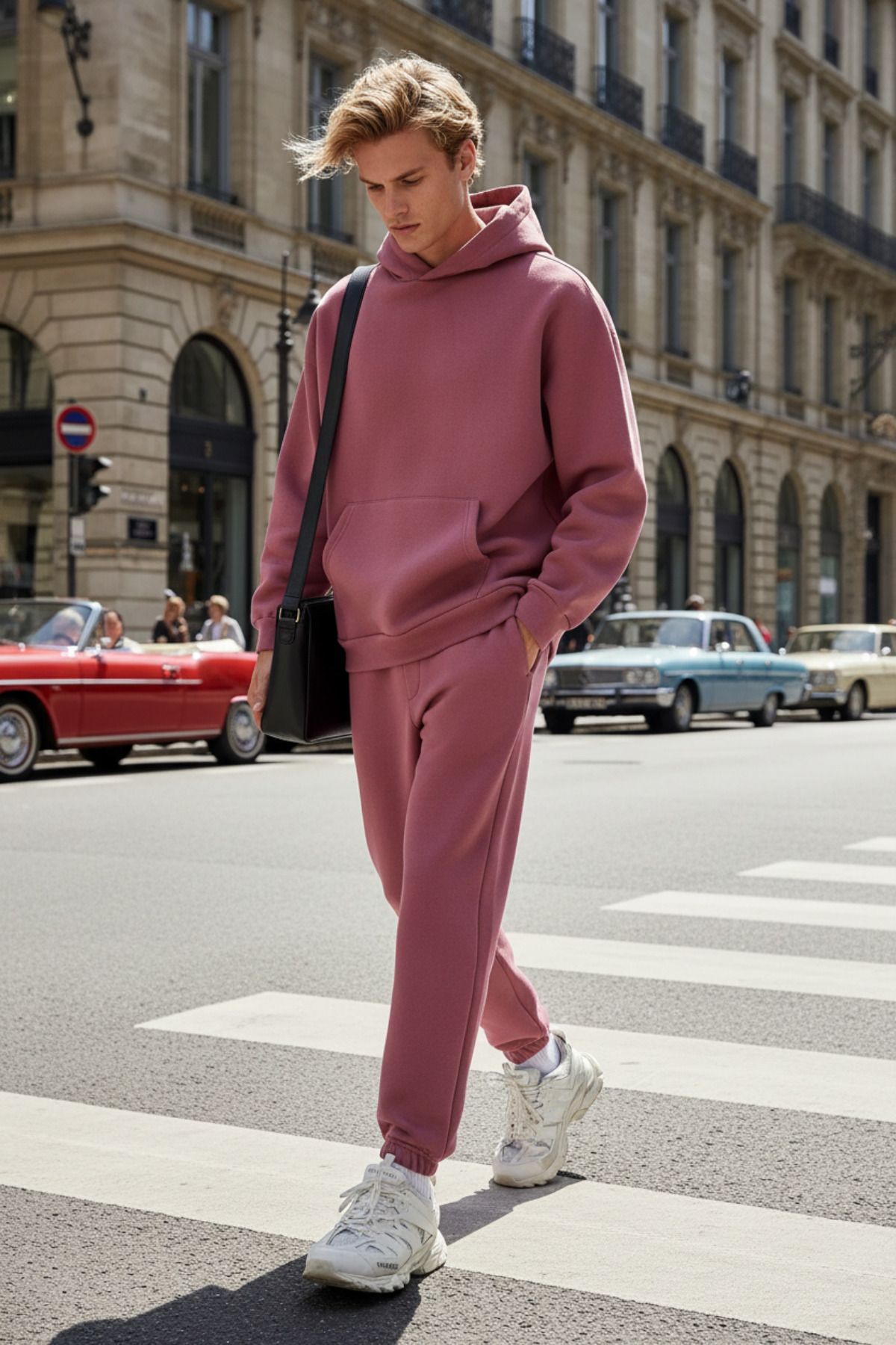 Men's Fleece Relaxed Fit Hooded Kangaroo Pocket Tracksuit - Casual