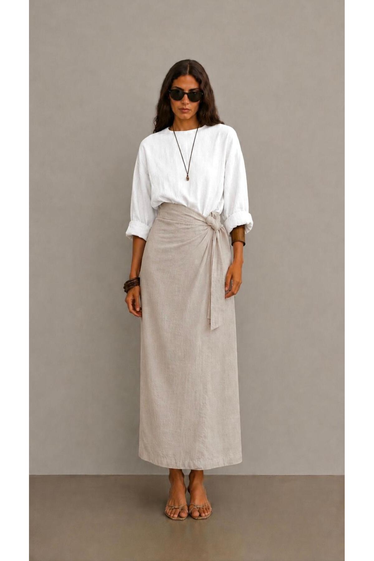 Woven Fabric Side Tie Skirt