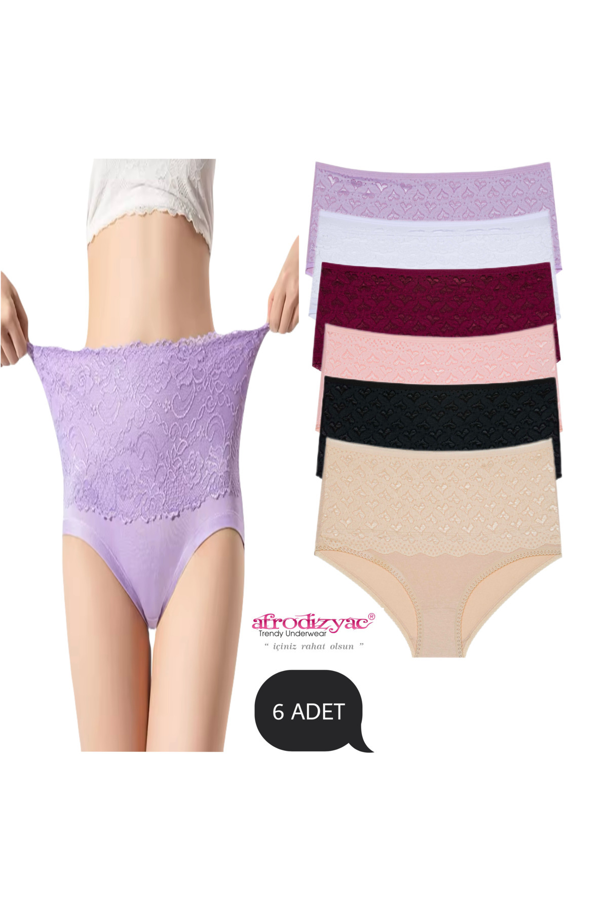 Afrodizyac 6’lı Astarlı Toparlayıcı Ultra Yüksek Bel Dantelli Bambu Bato (EXTRA YUMUŞAK VE ESNEK) görsel 2
