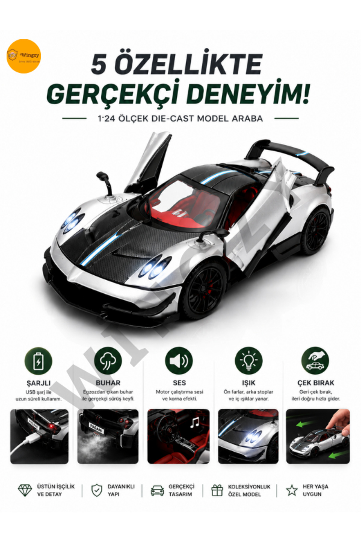 Wingzy Çek Bırak Kutulu 1:24 Işıklı ve Sesli Şarjlı Buhar Atan PGN ...