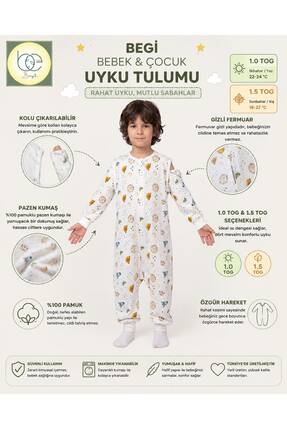 BEGİ Pazen Kumaş Uzun Kollu Kolu Çıkabilen Çocuk Uyku Tulumu %100 Pamuk 1.0 TOG