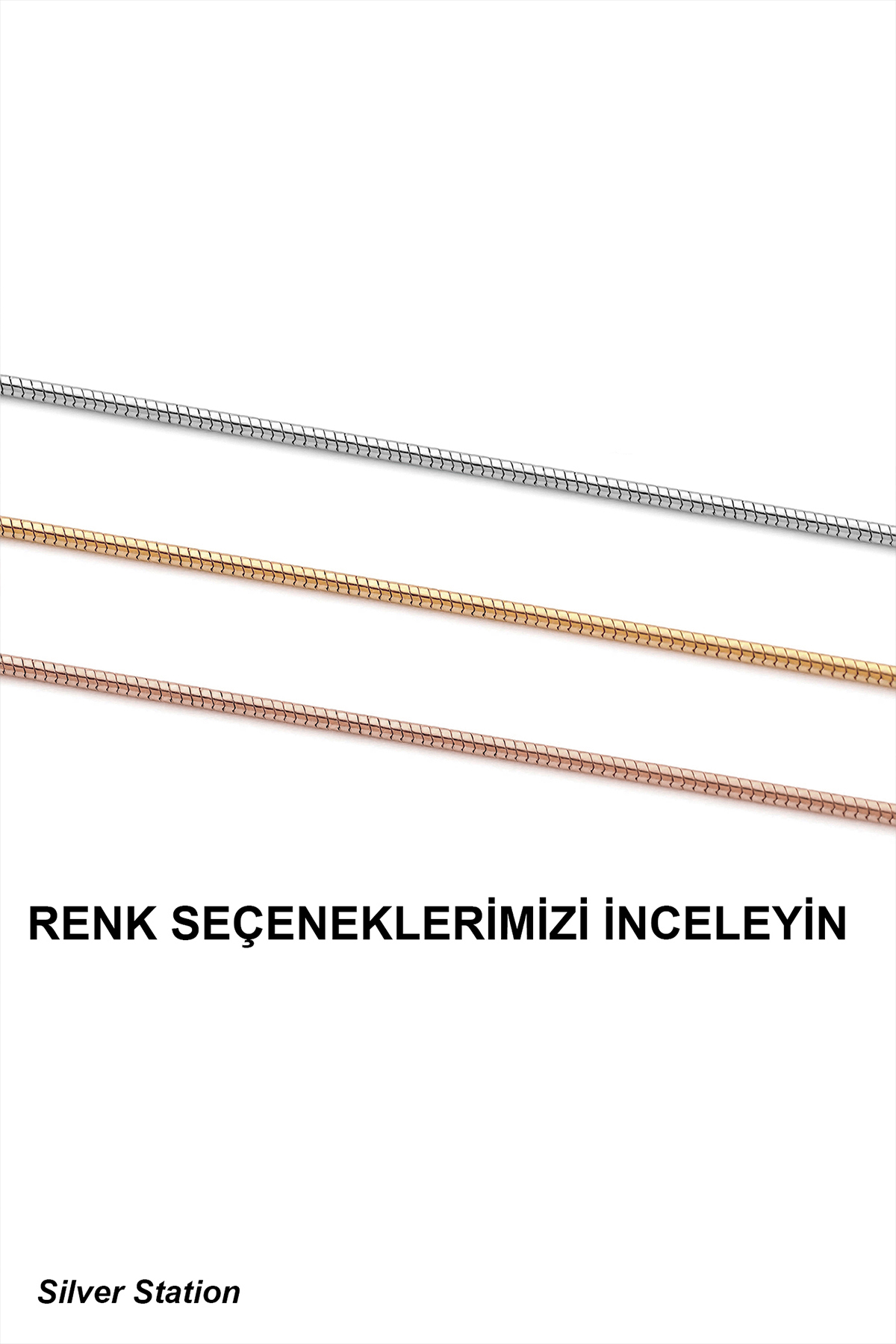 Silver Station İtalyan 925 Ayar Gümüş Yuvarlak Yılan Zincir Kolye 40-45-50-55-60-75 cm görsel 7
