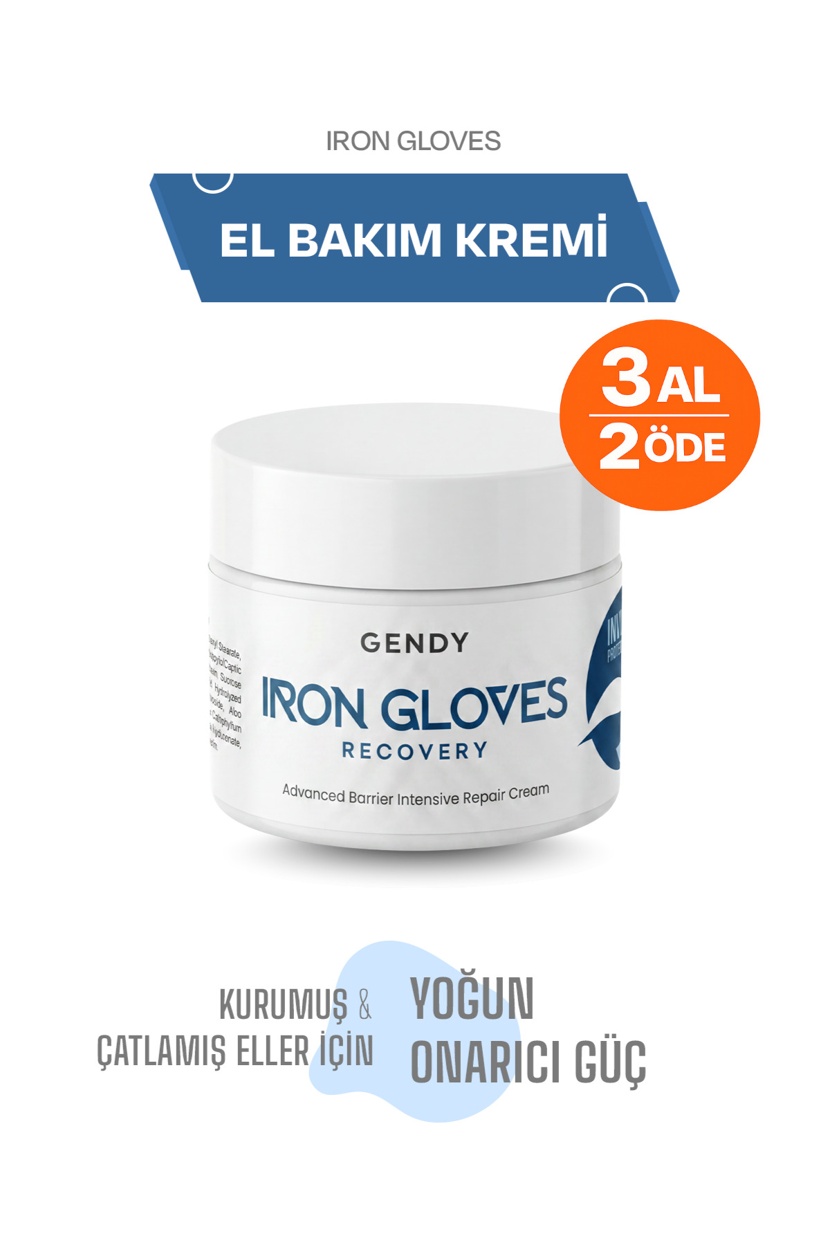 GENDY دستکشهای آهنی - ترمیمکنندهی لایهی محافظ، پیشگیری از ترک و کرم مرطوبکنندهی قوی دست ۱۰۰ میلیلیتر — GENDY-KRM-IRG
