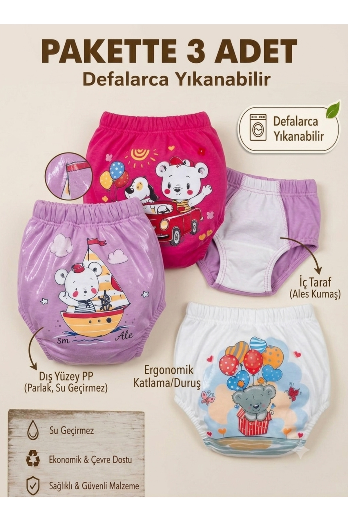 Washable Anti Allergic Toilet Training Adaptation Panties 3-Pack (MAY VARY IN PATTERNS)