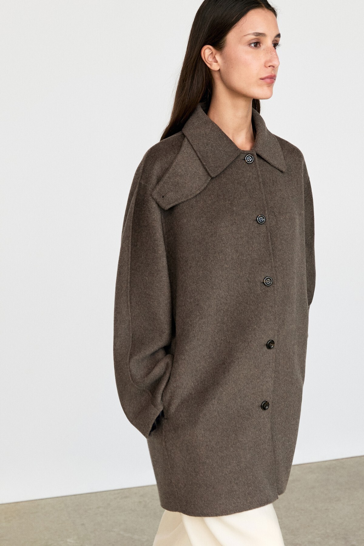 Massimo Dutti Melanj yün karışımlı kaban görsel 3