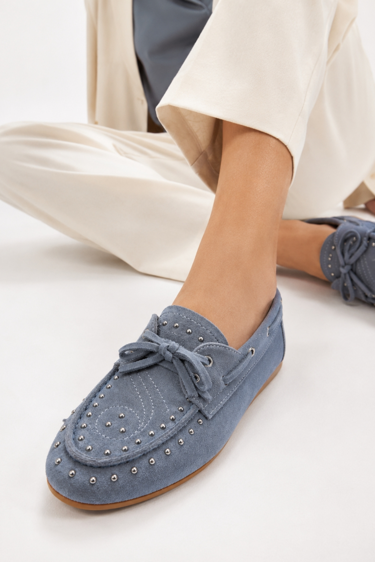 BonuStep Dusty Loafer Kadın Füme Mavi Hakiki Süet Kaymaz Termotaban Loafer Ayakkabı görsel 6