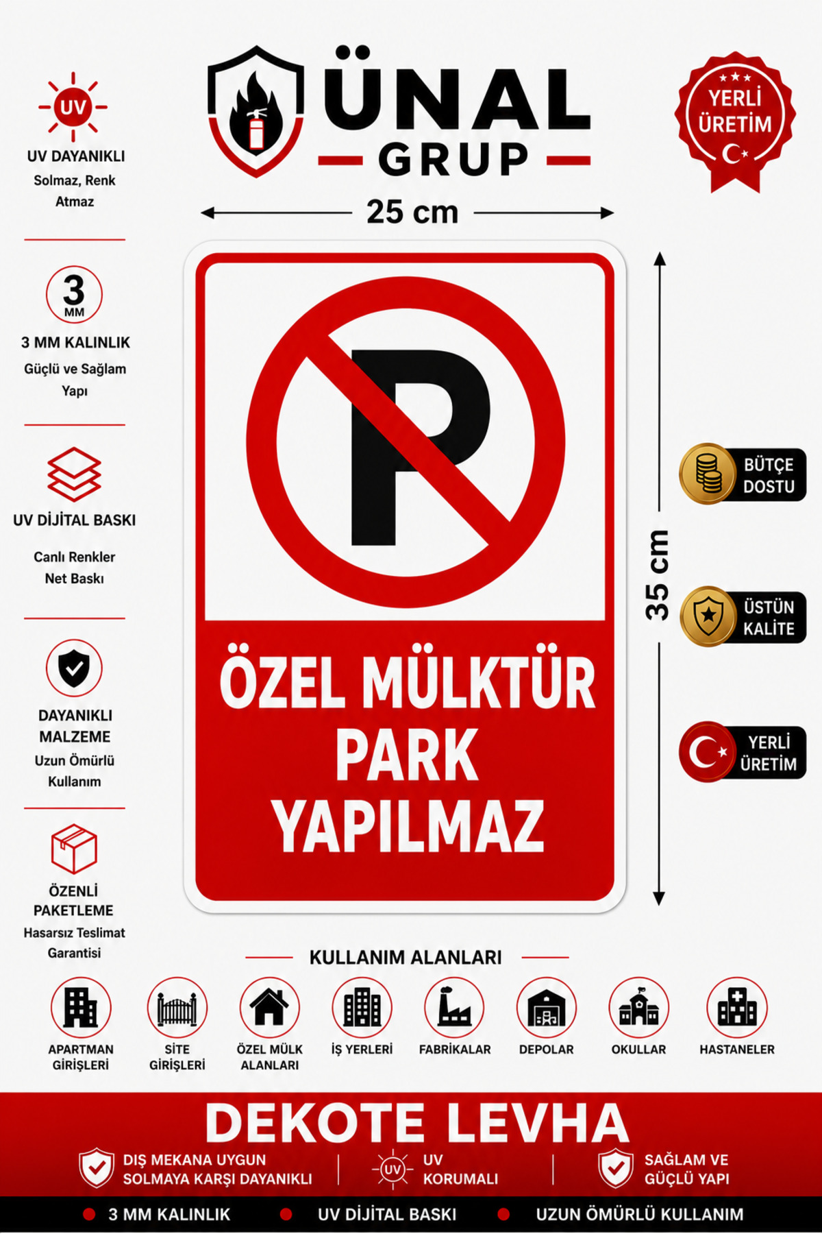 Private Property No Parking 25x35 cm Warning Sign 25x35 cm Easy Assembly PVC Warning Sign
