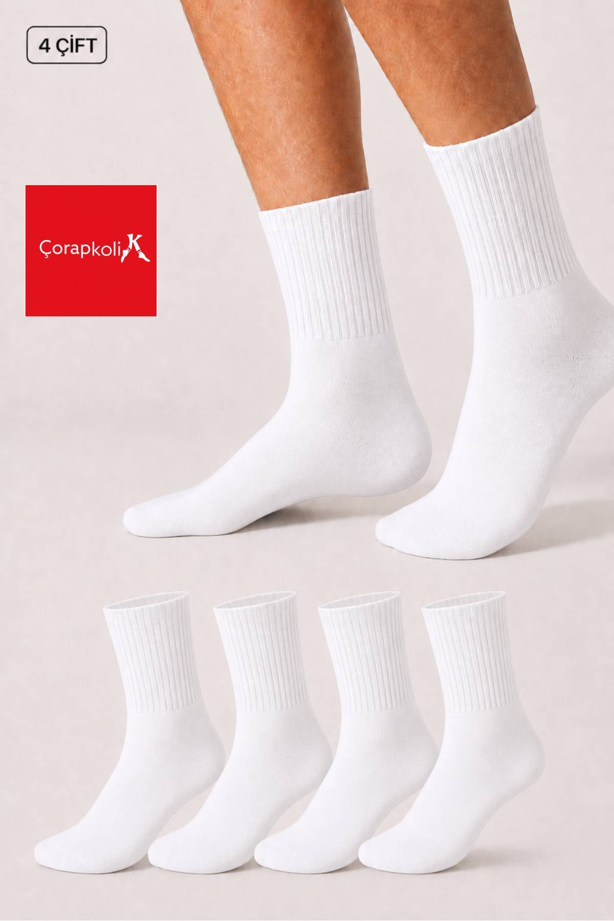 çorapkolik 4'lü Kadın Çizgisiz Beyaz Pamuklu Tenis Kolej Çorap