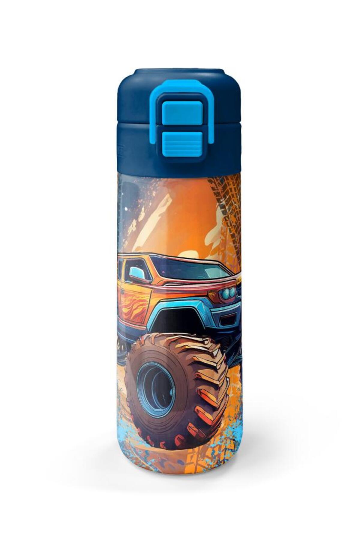 Kids Turuncu High Wheels Truck Desenli Pipetli ve Direkt İçim Çelik Termos 500 ml 31994