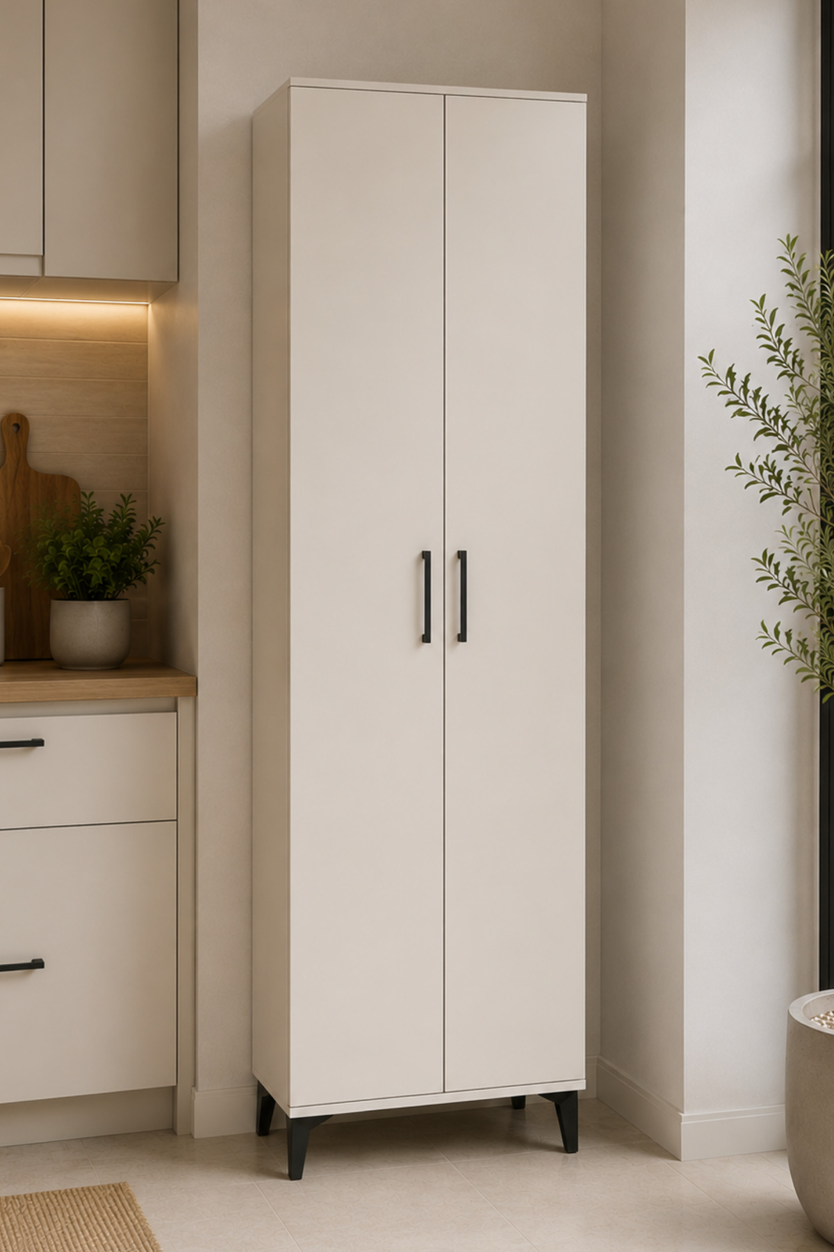 Arges Multipurpose Cabinet 5 Shelves 2 Door Bathroom Pantry Kitchen Cabinet 60x30x221 Moonstone-Moonstone