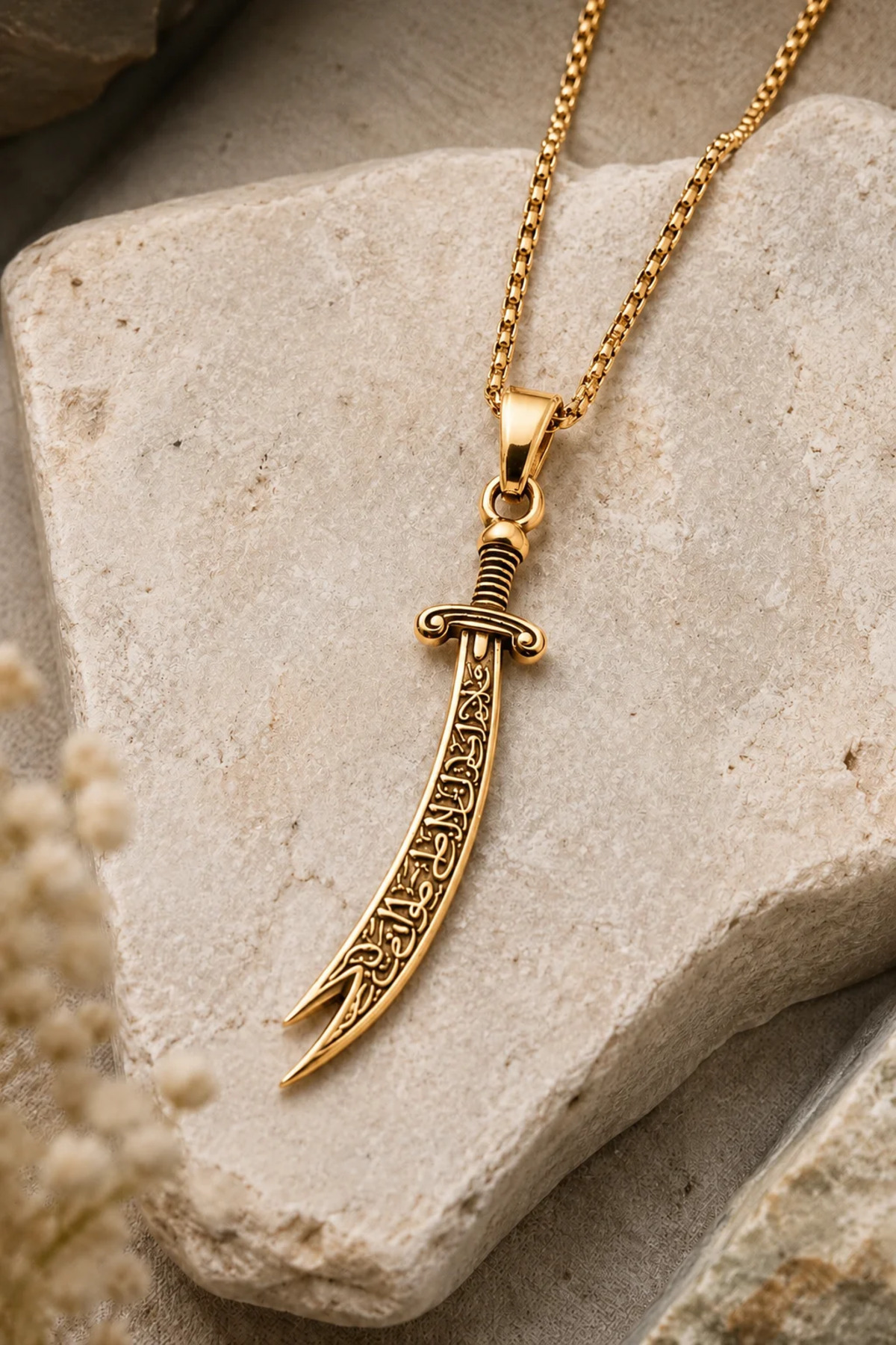 Ali Zulfikar Sword Necklace - Ali Gold Plated Steel Zulfikar Sword Necklace