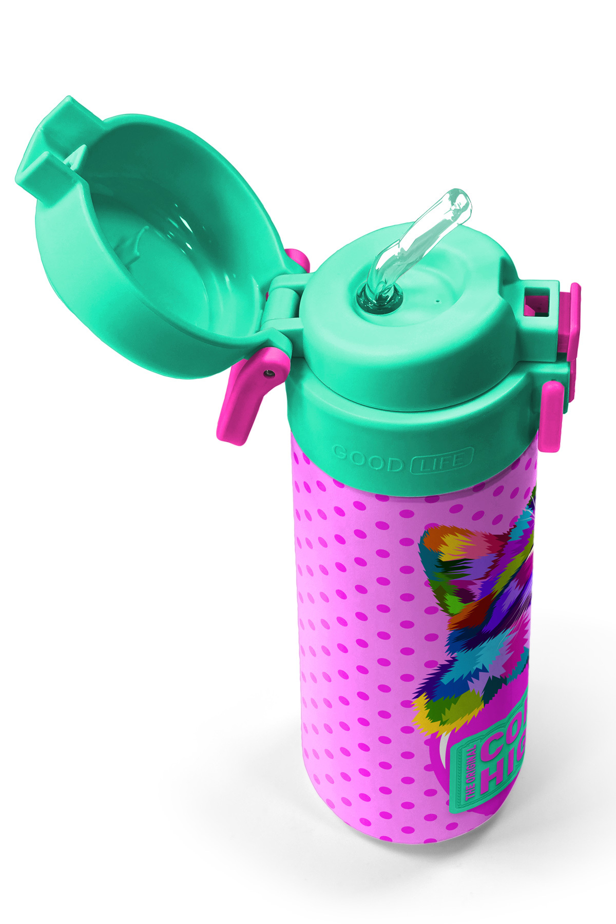 Kids Pembe Mavi Kedi Desenli Pipetli ve Direkt İçim Çelik Termos 500 ml 31842