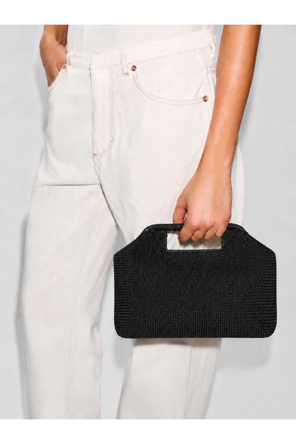 HEYBE'S Heybes Kadın Siyah Hasır Jüt Clutch El Çantası görsel 4