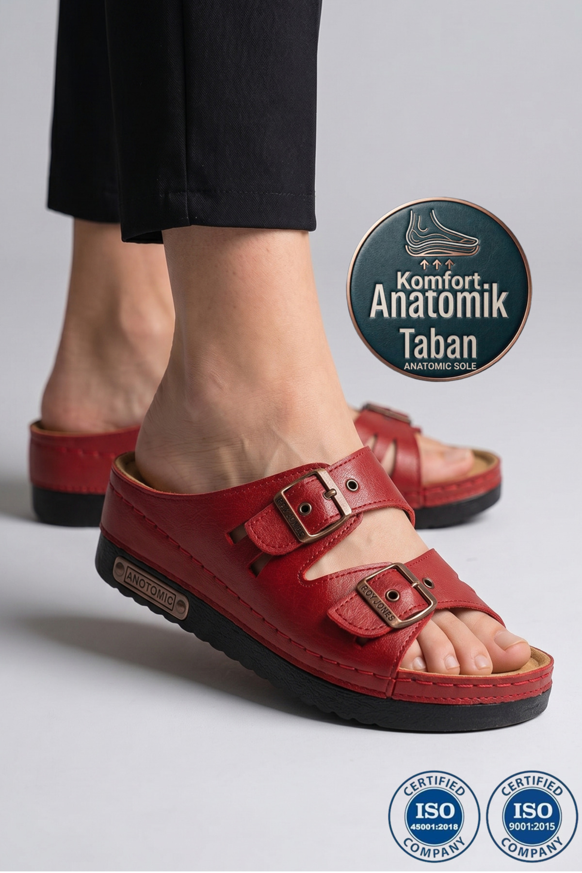 Women's Orthopedic Anatomic Based Comfort Model Double Band Buckle Comfortable Outside & Home Slippers