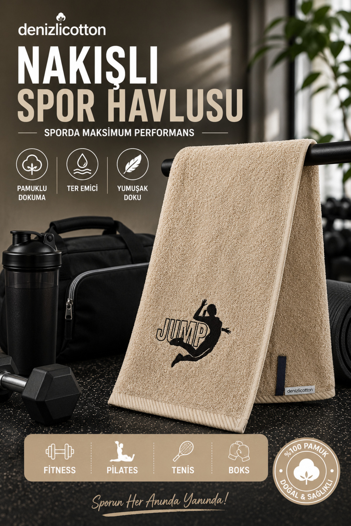 Embroidered Sports Towel Cotton, Anti-bacterial, Sweat Absorbing Fitness Plates Boxing Tennis Sports Towel