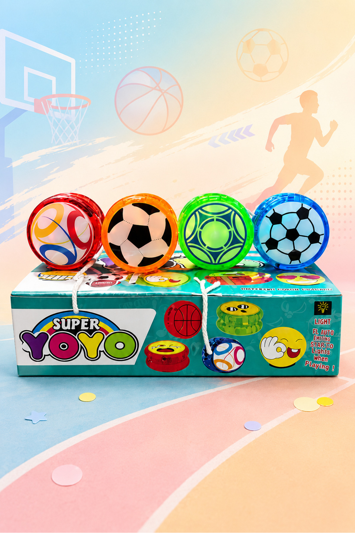 Sports Themed Illuminated Flashing Yoyo Drawstring Pull Drop Balance Yoyo Toy 1pc