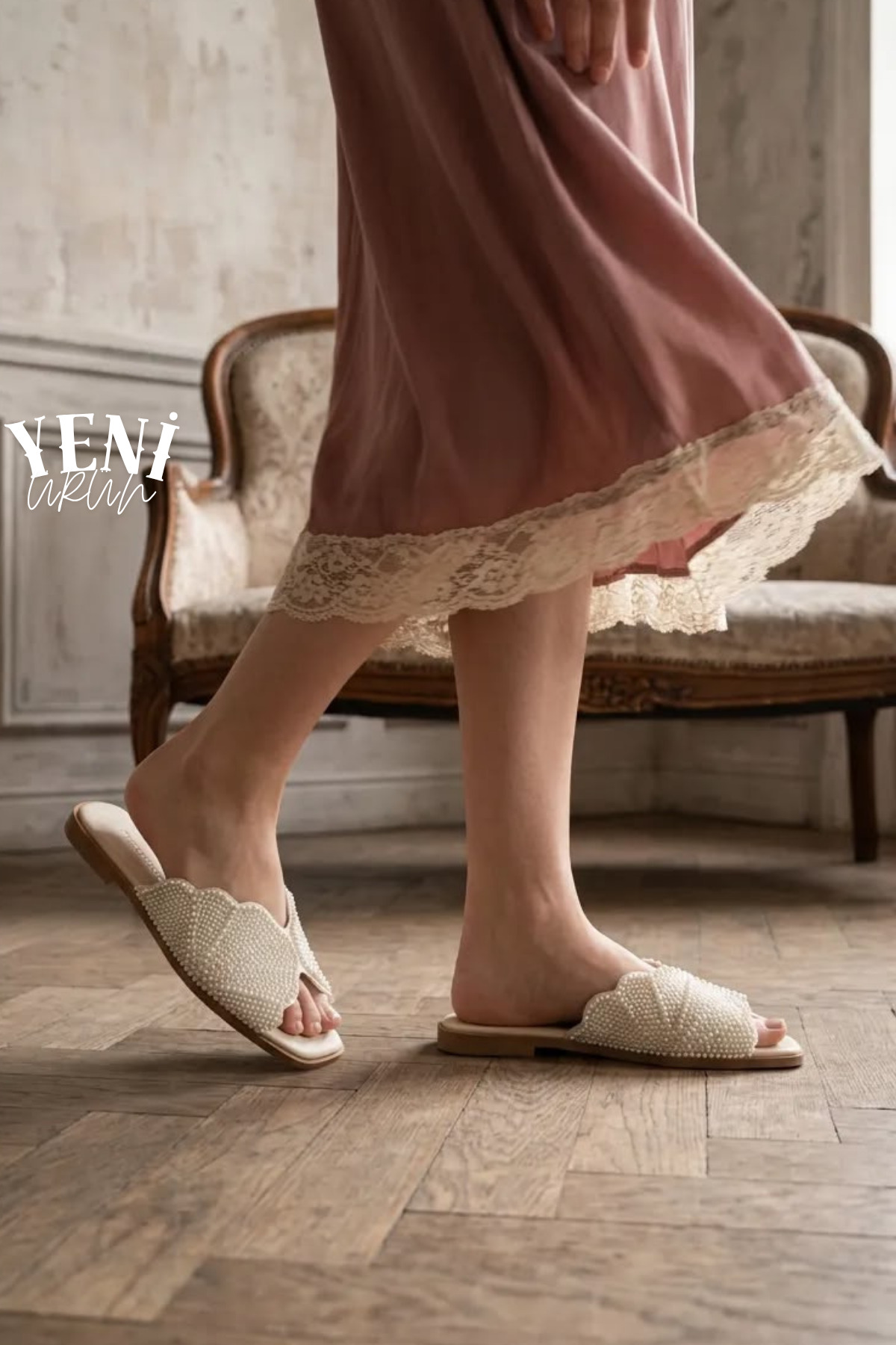 diya shoes Noir kadın terlik inci istiridye görsel 5