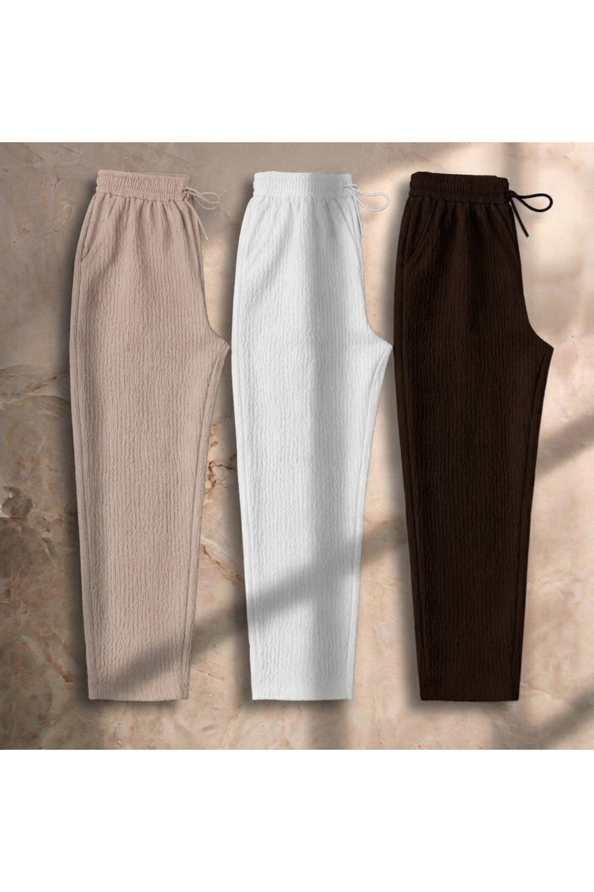 ALİ.COM YAZLIK İNCE BÜRÜMCÜK KUMAŞ EŞOFMAN 3LÜ ALT (%35 PAMUK %65 POLYESTER)